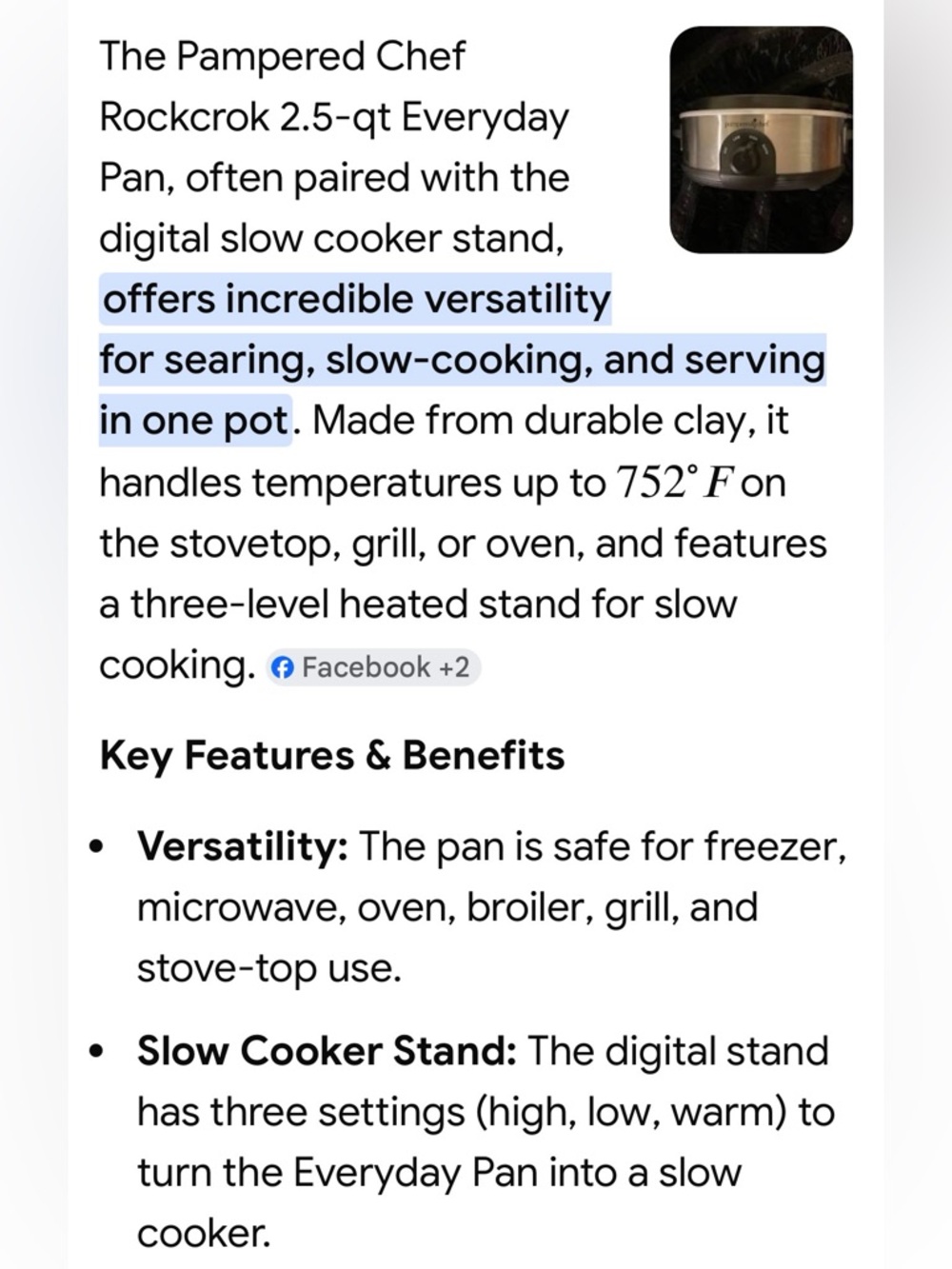 Pampered Chef Rockcrok 2.5-qt Slow Cooker Everyday Pan NEW WITHOUT ORIGINAL BOX - Picture 4 of 8